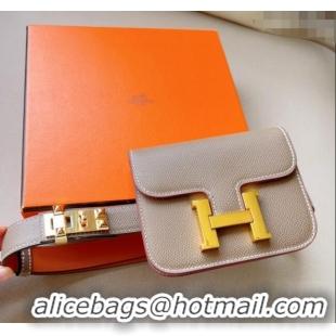 Well Crafted Hermes Constance Slim Pouch Belt in Grained Calfskin with Gold Hardware 0706 Grey 2024