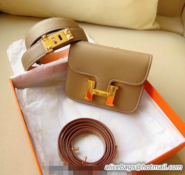 Well Crafted Hermes Constance Slim Pouch Belt in Grained Calfskin with Gold Hardware 0706 Grey 2024