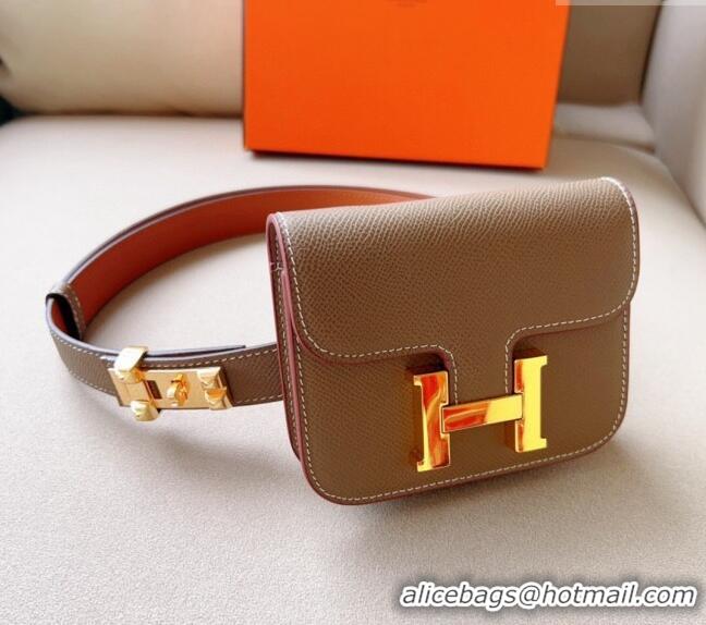 Well Crafted Hermes Constance Slim Pouch Belt in Grained Calfskin with Gold Hardware 0706 Grey 2024