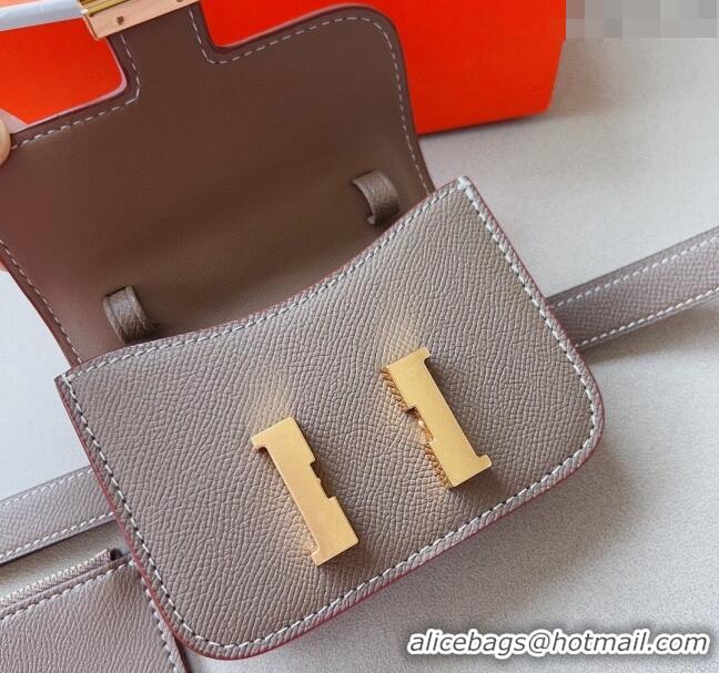 Well Crafted Hermes Constance Slim Pouch Belt in Grained Calfskin with Gold Hardware 0706 Grey 2024