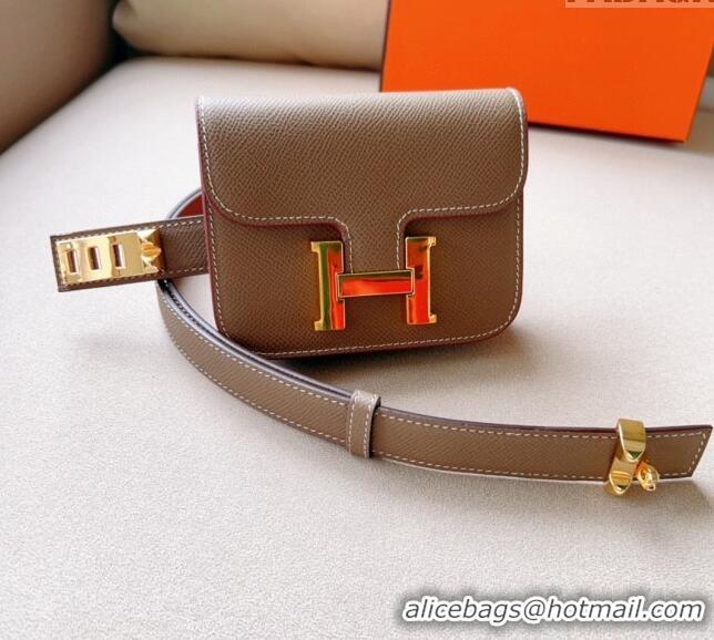 Well Crafted Hermes Constance Slim Pouch Belt in Grained Calfskin with Gold Hardware 0706 Grey 2024