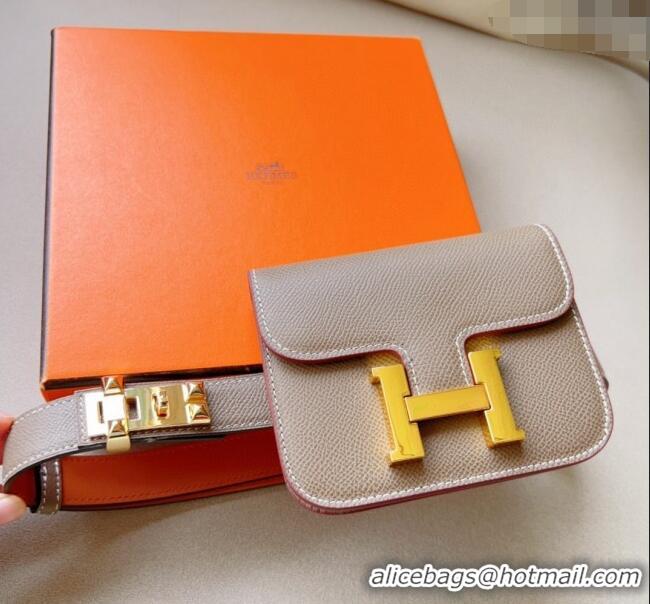 Well Crafted Hermes Constance Slim Pouch Belt in Grained Calfskin with Gold Hardware 0706 Grey 2024