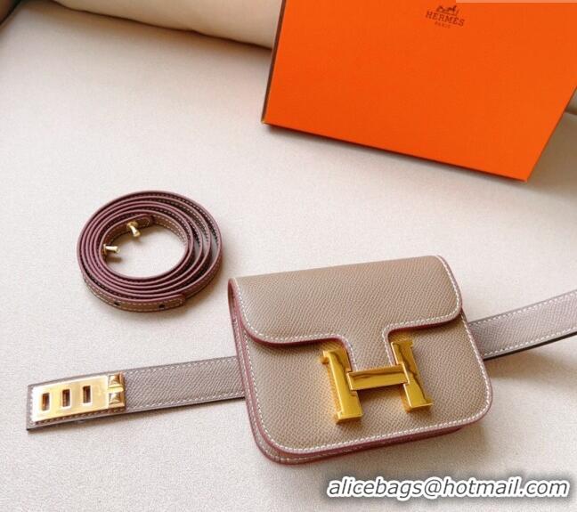 Well Crafted Hermes Constance Slim Pouch Belt in Grained Calfskin with Gold Hardware 0706 Grey 2024