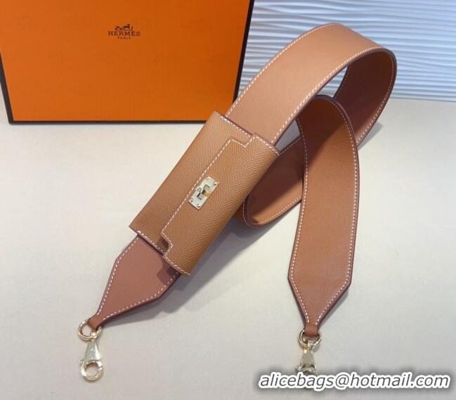 Famous Brand Hermes Kelly Pocket Trap Pouch Belt in Grianed Calfskin with Gold Buckle 8042 Brown 2024