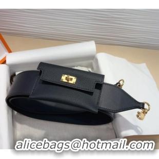 Promotional Hermes Kelly Pocket Trap Pouch Belt in Grianed Calfskin with Gold Buckle 8042 Black 2024