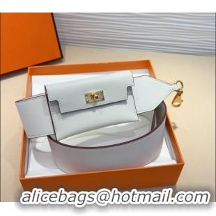 Good Taste Hermes Kelly Pocket Trap Pouch Belt in Grianed Calfskin with Gold Buckle 8042 White 2024