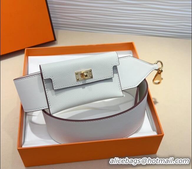 Good Taste Hermes Kelly Pocket Trap Pouch Belt in Grianed Calfskin with Gold Buckle 8042 White 2024