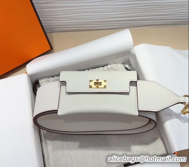 Good Taste Hermes Kelly Pocket Trap Pouch Belt in Grianed Calfskin with Gold Buckle 8042 White 2024