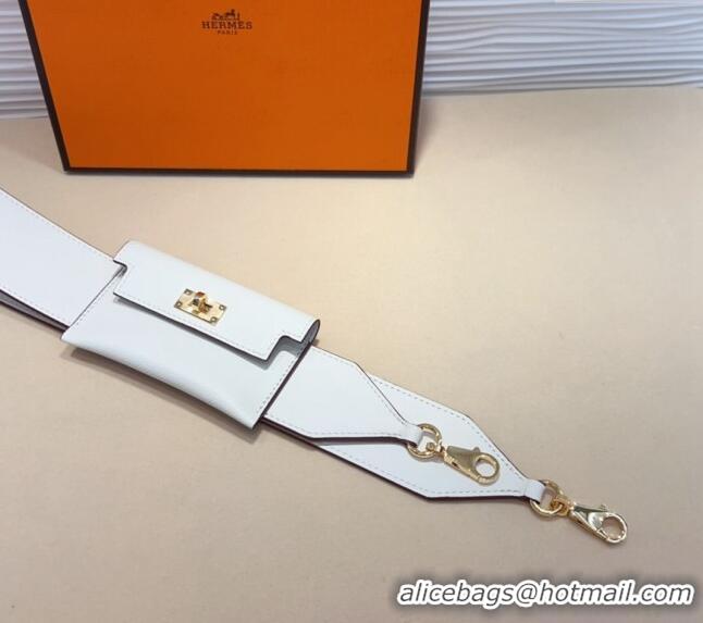 Good Taste Hermes Kelly Pocket Trap Pouch Belt in Grianed Calfskin with Gold Buckle 8042 White 2024