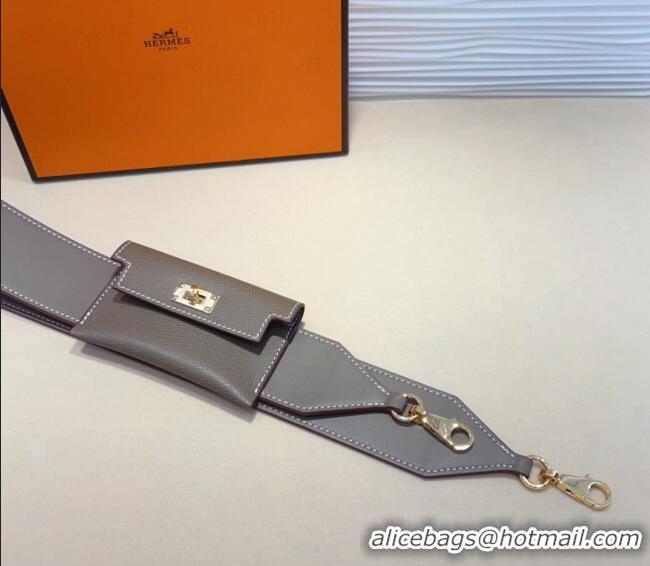 Most Popular Hermes Kelly Pocket Trap Pouch Belt in Grianed Calfskin with Gold Buckle 8042 Grey 2024