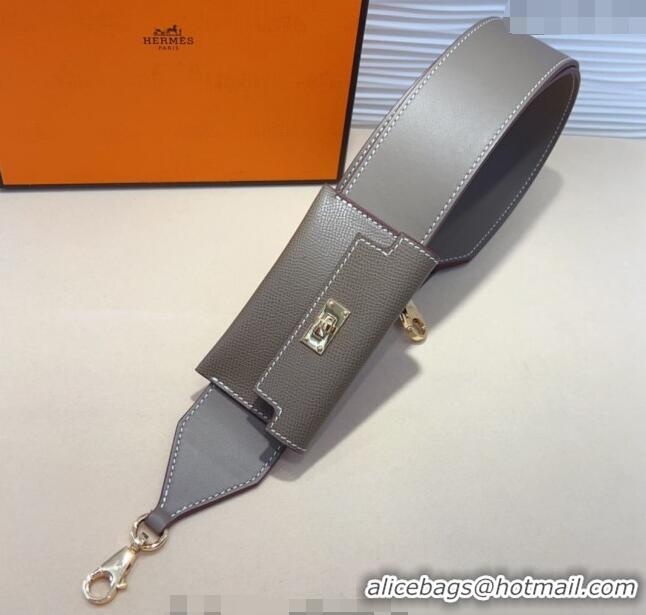 Most Popular Hermes Kelly Pocket Trap Pouch Belt in Grianed Calfskin with Gold Buckle 8042 Grey 2024