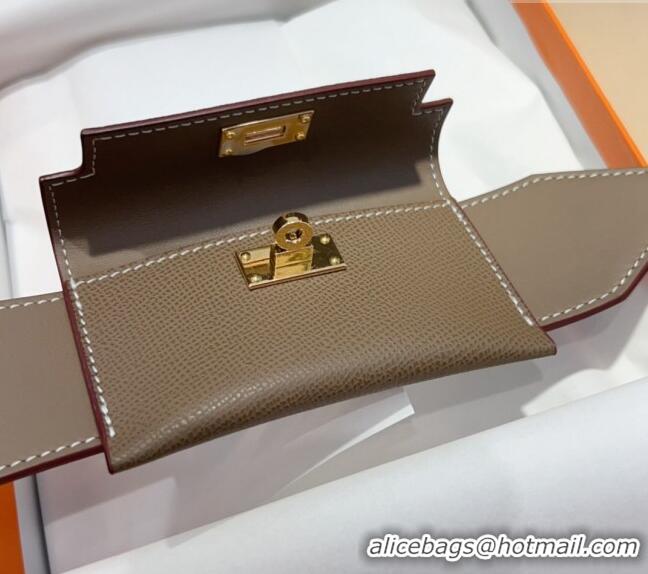 Most Popular Hermes Kelly Pocket Trap Pouch Belt in Grianed Calfskin with Gold Buckle 8042 Grey 2024