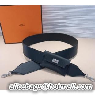 Market Sells Hermes Kelly Pocket Trap Pouch Belt in Grianed Calfskin with Silver Buckle 8042 Black 2024