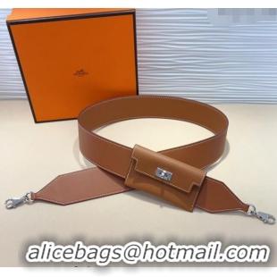 Discount Hermes Kelly Pocket Trap Pouch Belt in Grianed Calfskin with Silver Buckle 8042 Brown 2024