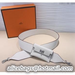 Good Taste Hermes Kelly Pocket Trap Pouch Belt in Grianed Calfskin with Silver Buckle 8042 White 2024