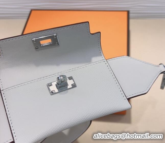 Good Taste Hermes Kelly Pocket Trap Pouch Belt in Grianed Calfskin with Silver Buckle 8042 White 2024