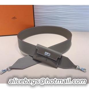 Luxury Cheap Hermes Kelly Pocket Trap Pouch Belt in Grianed Calfskin with Silver Buckle 8042 Grey 2024