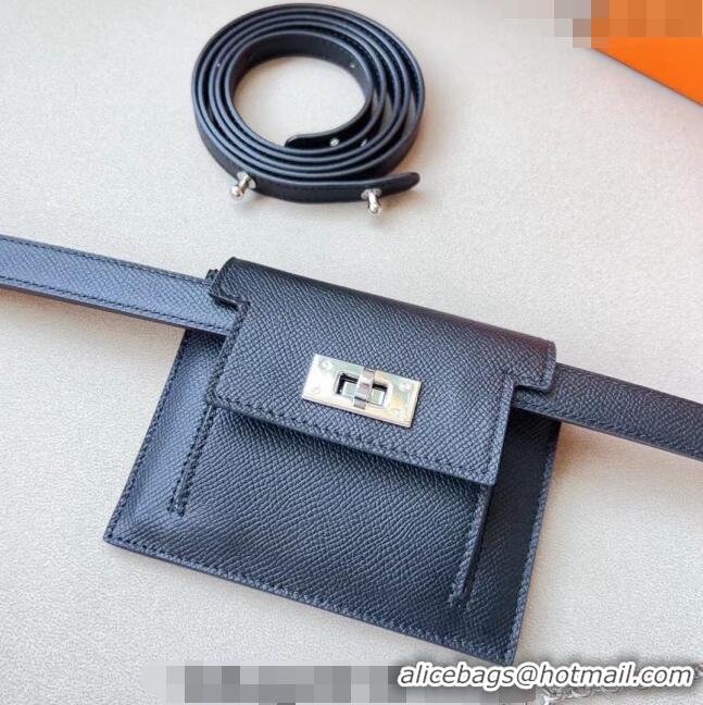 Shop Grade Hermes Kelly Pocket Trap Pouch Belt in Grianed Calfskin 0708 Black 2024