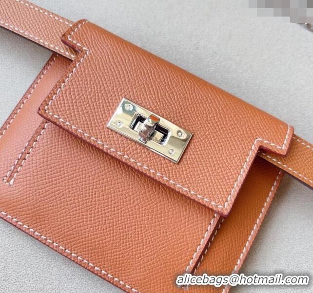 Luxury Discount Hermes Kelly Pocket Trap Pouch Belt in Grianed Calfskin 0708 Brown 2024