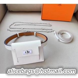 Luxurious Hermes Kelly Pocket Trap Pouch Belt in Grianed Calfskin 0708 White 2024