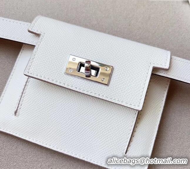 Luxurious Hermes Kelly Pocket Trap Pouch Belt in Grianed Calfskin 0708 White 2024