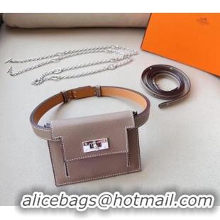 Good Taste Hermes Kelly Pocket Trap Pouch Belt in Grianed Calfskin 0708 Grey 2024