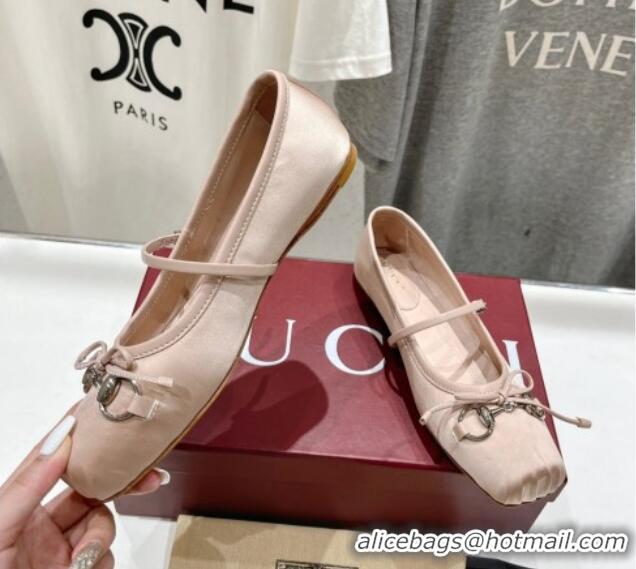 Stylish Gucci Satin Ballet Flat with Horsebit Nude Pink 702125