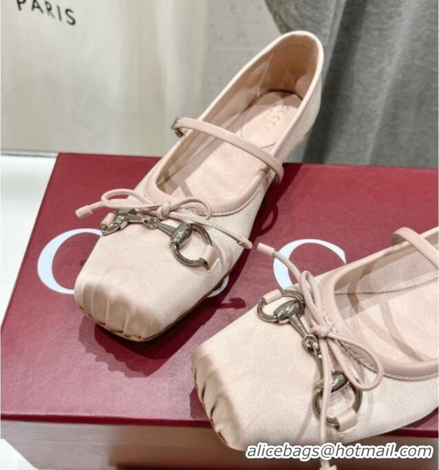 Stylish Gucci Satin Ballet Flat with Horsebit Nude Pink 702125