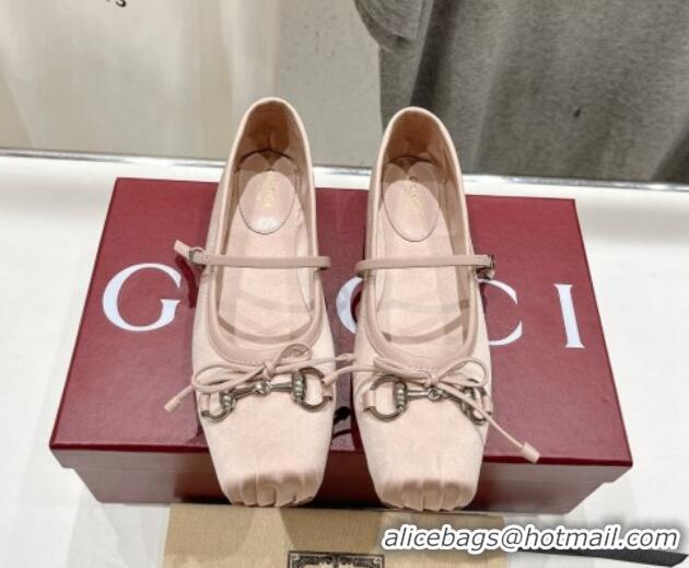 Stylish Gucci Satin Ballet Flat with Horsebit Nude Pink 702125