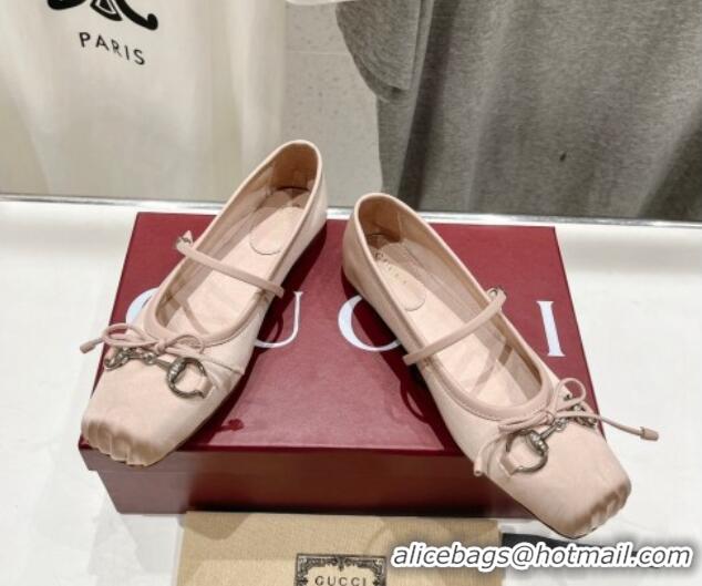 Stylish Gucci Satin Ballet Flat with Horsebit Nude Pink 702125