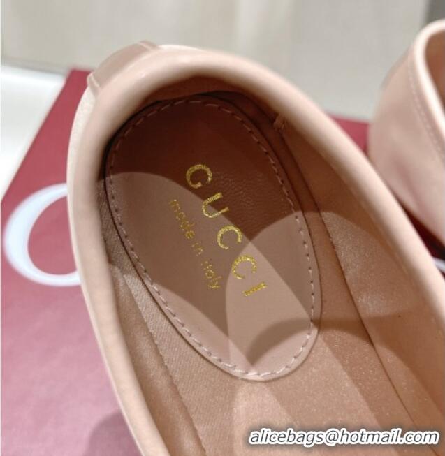 Stylish Gucci Satin Ballet Flat with Horsebit Nude Pink 702125