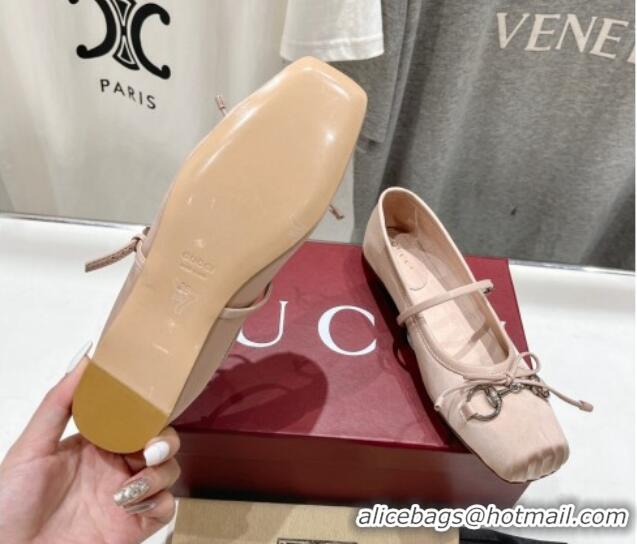 Stylish Gucci Satin Ballet Flat with Horsebit Nude Pink 702125