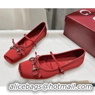 Sumptuous Gucci Satin Ballet Flat with Horsebit Red 702126