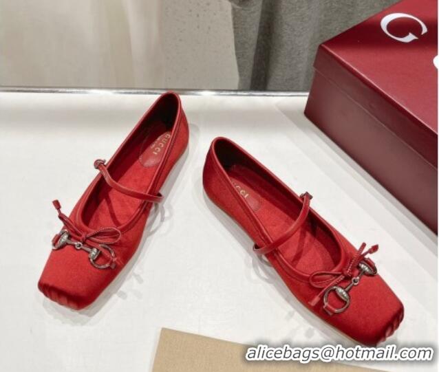 Sumptuous Gucci Satin Ballet Flat with Horsebit Red 702126