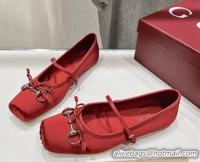 Sumptuous Gucci Satin Ballet Flat with Horsebit Red 702126