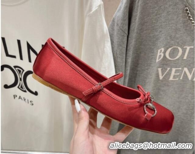 Sumptuous Gucci Satin Ballet Flat with Horsebit Red 702126