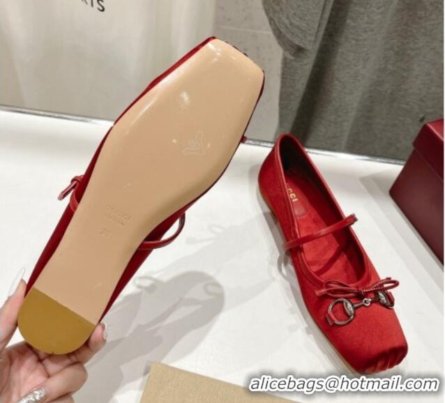 Sumptuous Gucci Satin Ballet Flat with Horsebit Red 702126