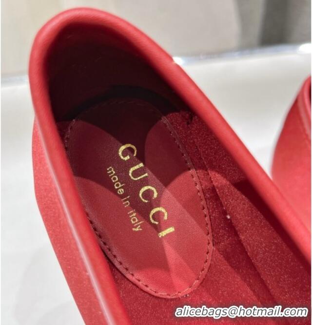 Sumptuous Gucci Satin Ballet Flat with Horsebit Red 702126