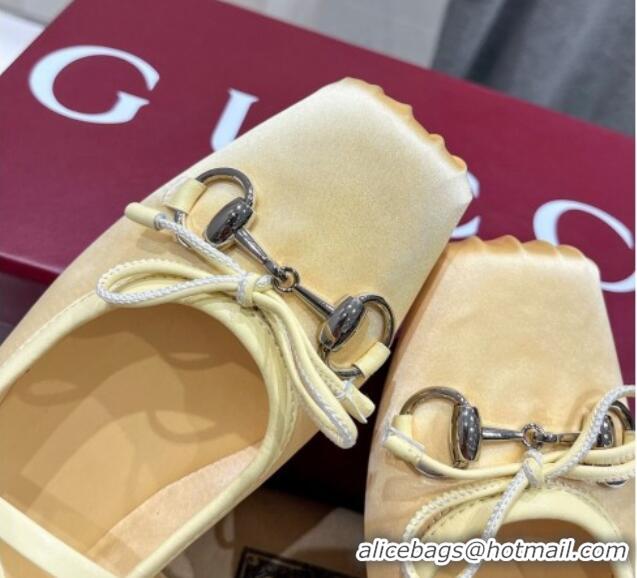 Good Quality Gucci Satin Ballet Flat with Horsebit Yellow 702127