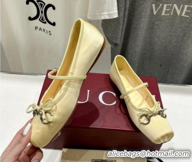 Good Quality Gucci Satin Ballet Flat with Horsebit Yellow 702127