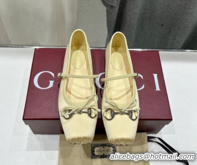 Good Quality Gucci Satin Ballet Flat with Horsebit Yellow 702127