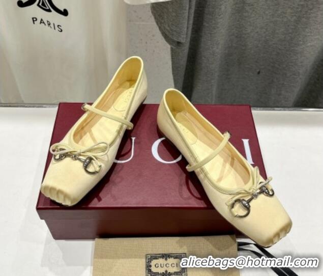 Good Quality Gucci Satin Ballet Flat with Horsebit Yellow 702127