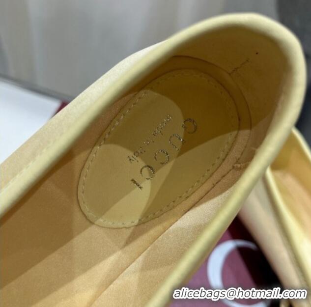 Good Quality Gucci Satin Ballet Flat with Horsebit Yellow 702127