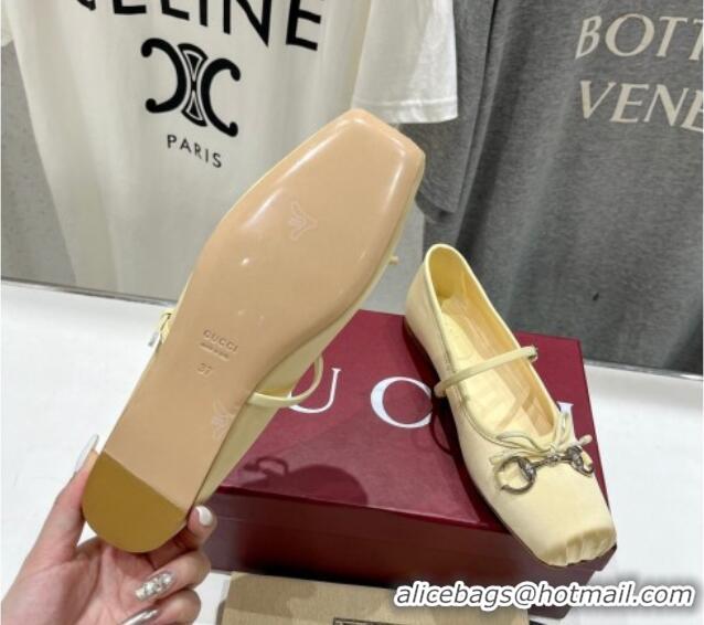 Good Quality Gucci Satin Ballet Flat with Horsebit Yellow 702127