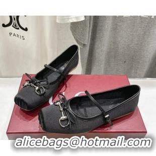 Perfect Gucci Satin Ballet Flat with Horsebit Black 702128