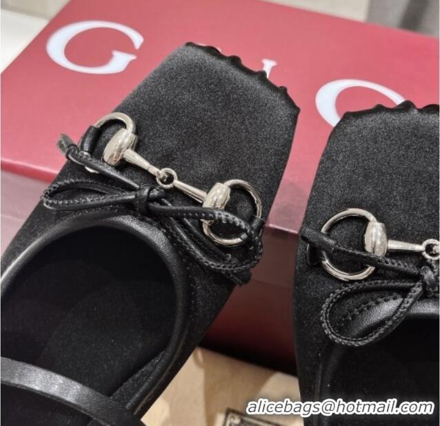 Perfect Gucci Satin Ballet Flat with Horsebit Black 702128