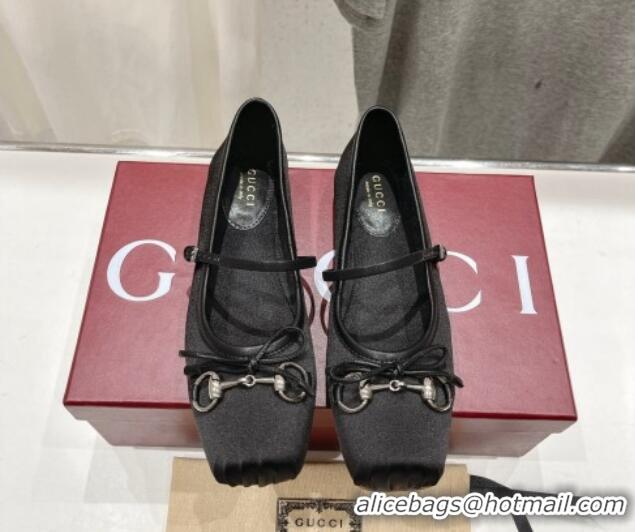 Perfect Gucci Satin Ballet Flat with Horsebit Black 702128