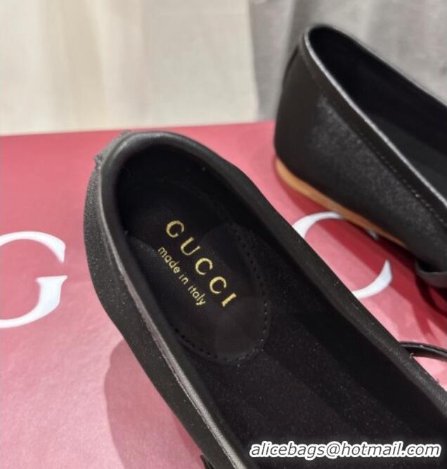 Perfect Gucci Satin Ballet Flat with Horsebit Black 702128