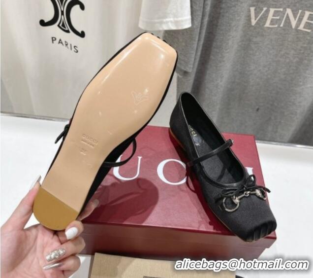 Perfect Gucci Satin Ballet Flat with Horsebit Black 702128