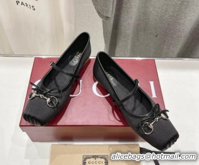 Perfect Gucci Satin Ballet Flat with Horsebit Black 702128